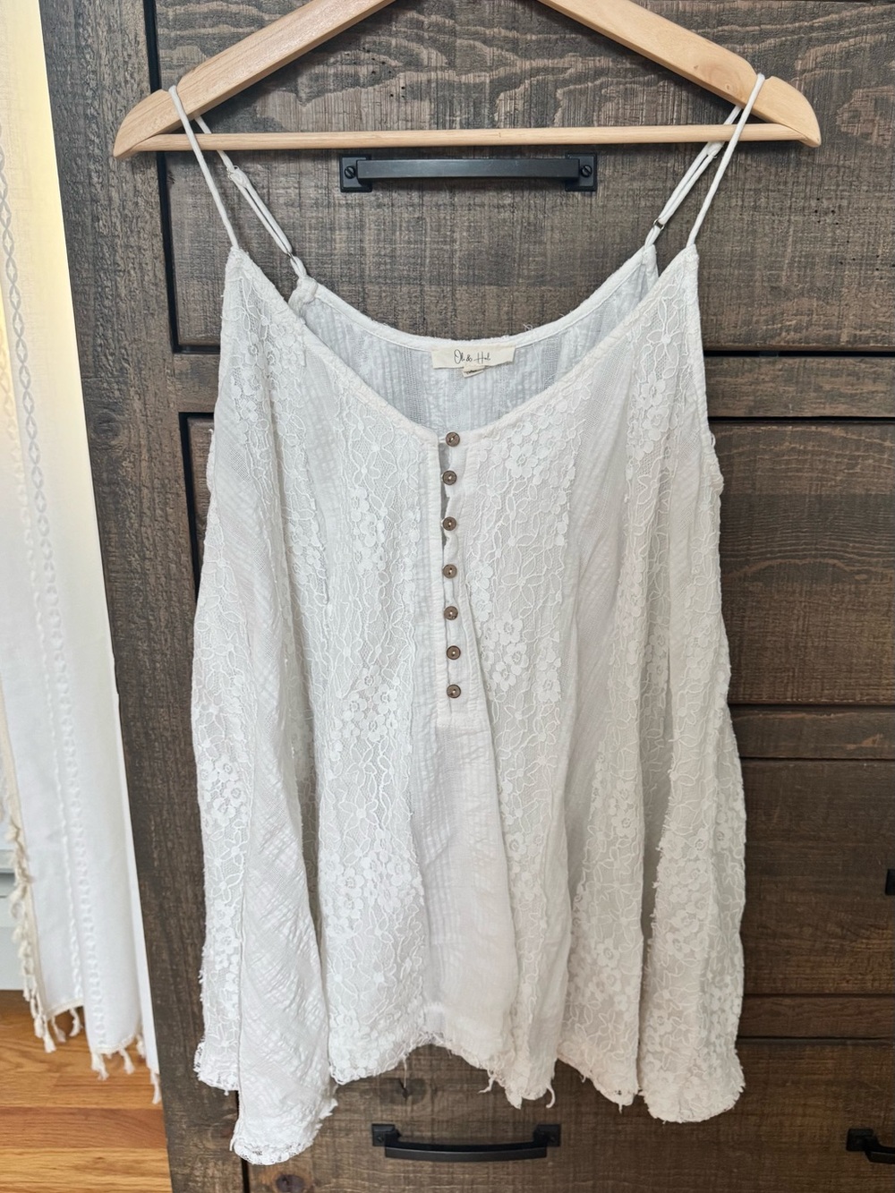 Oli & Hali White Lace Button-Front Spaghetti Strap Camisole